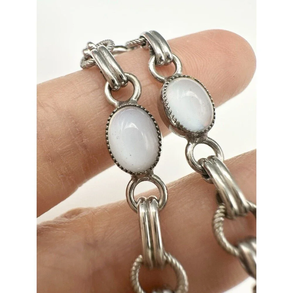 Vintage Sterling Silver Real Cabochon Opalite Bracelet 7.25”